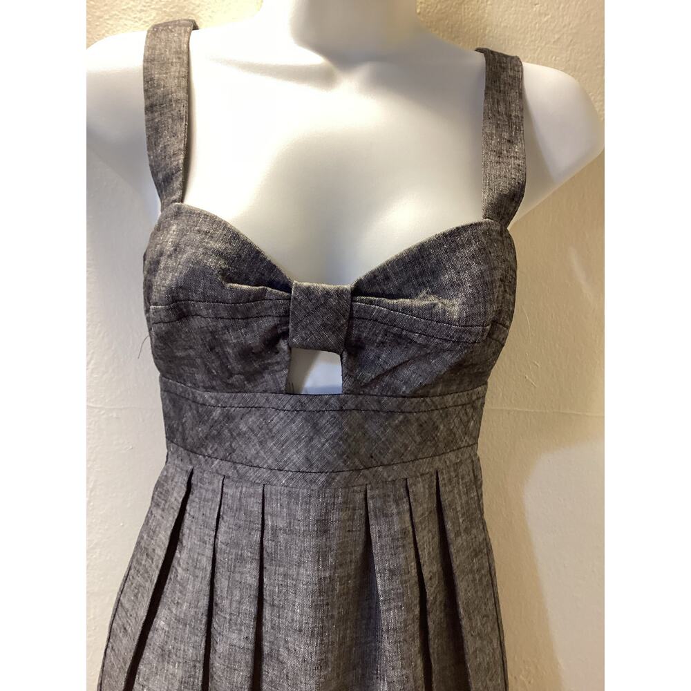 Trina Turk Gray Pleated Peek a Boo Sweetheart Neckline Linen Mini Dress 0